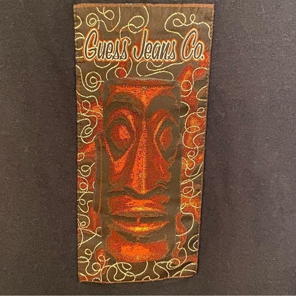 Vintage GUESS Black Tribal Graphic T-Shirt Size Medium-Made In USA-Unisex - Picture 2 of 5